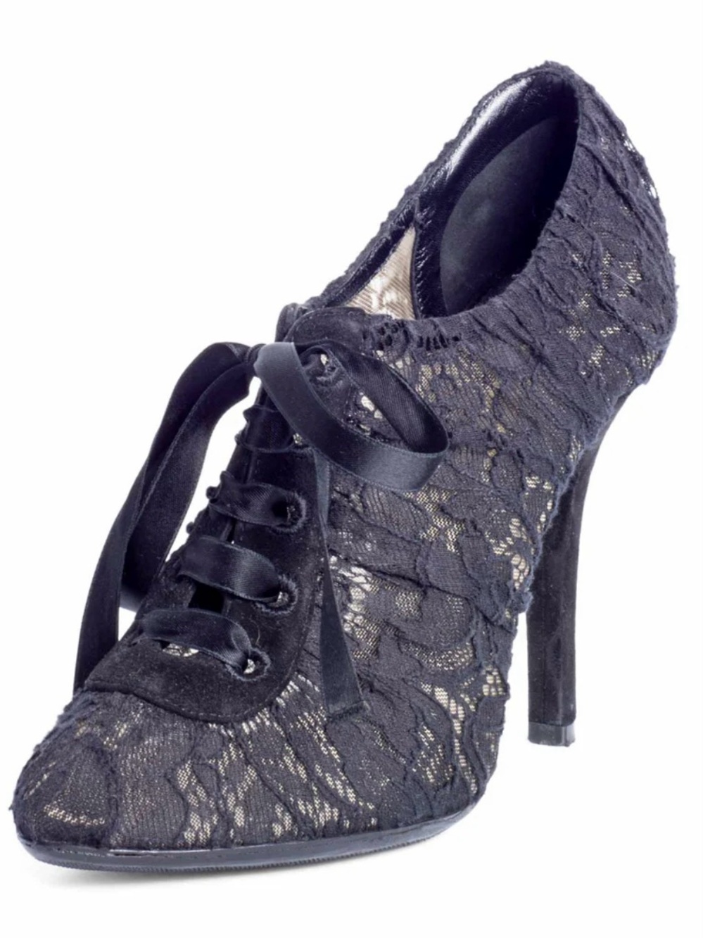 Dolce & Gabbana Black Lace Satin Ribbon Stiletto Booties